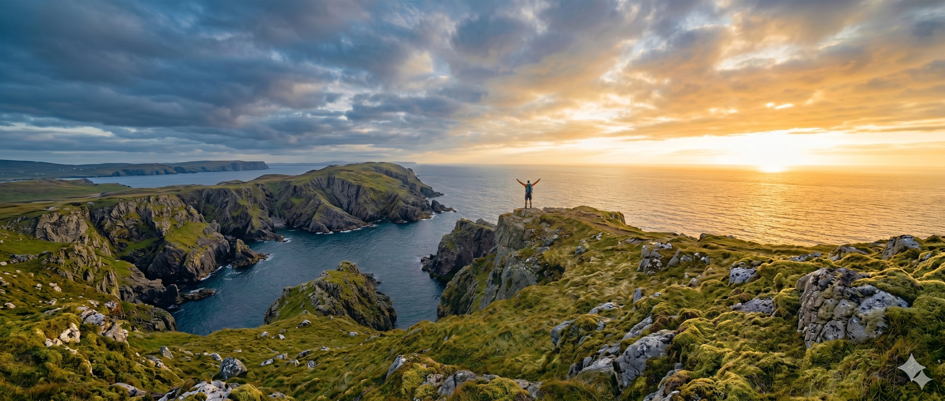 Hiker with arms raised on the East Coast Trail